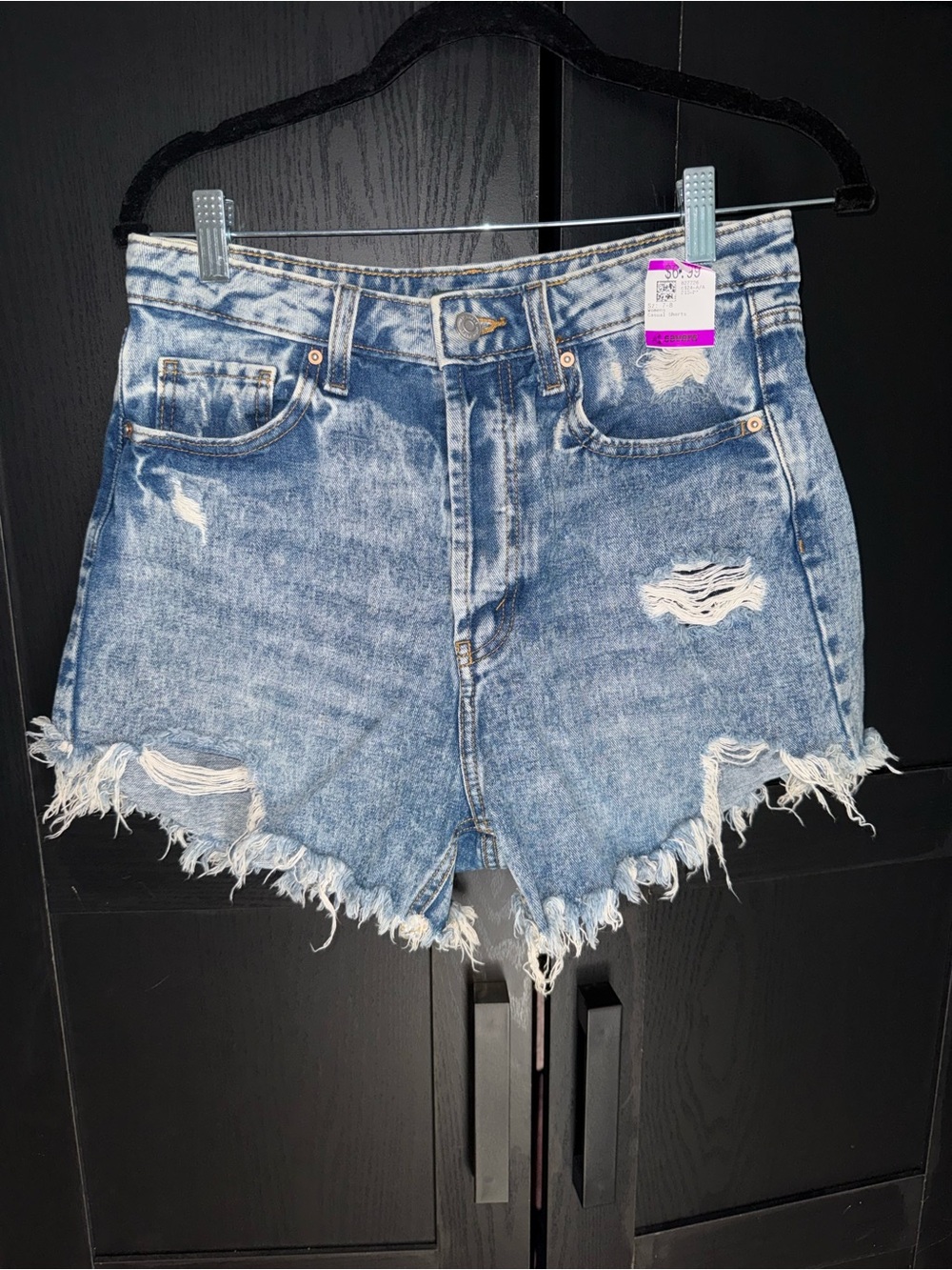 wild fable Light Blue Distressed High-Rise Denim Shorts